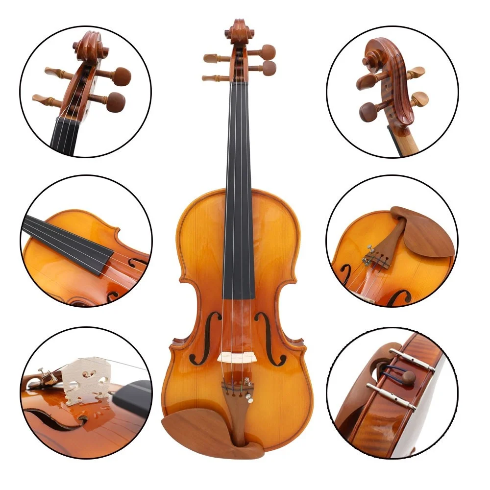 4/4 3/4 1/2 1/4 1/8 Solidwood Student Violin Solid Wood Acoustic Violin Violino Flamed Like Maple Back Free Brazilwood Bow &Case