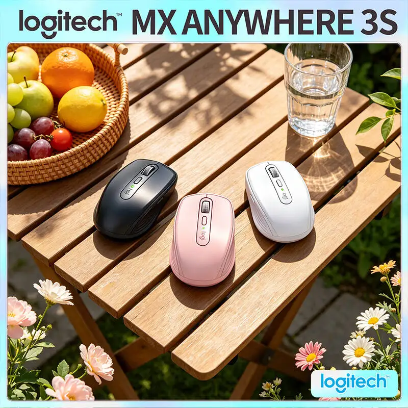 Compact Logitech MX Anywhere 3S Mouse - 8K DPI Darkfield, Hyper-Scroll, Silent Click, Office Use for Daily Task