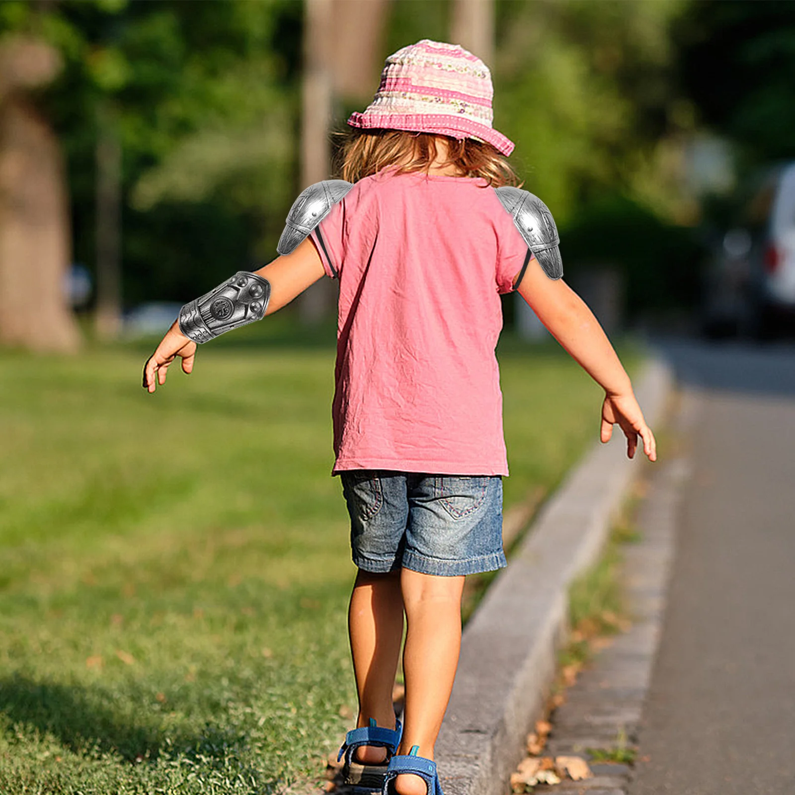 أطفال الكتف درع زي ملحق القرون الوسطى تأثيري الدعامة للأطفال هالوين الجندي الروماني الذراع لوحة البلاستيك والعتاد العرض