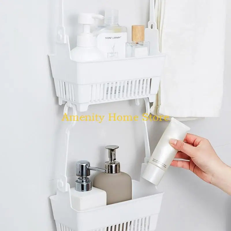 F26C Sundries Hanging Basket Storage Drain Bag Shower Baskets with Hook Makeup for Kitchen Bathroom