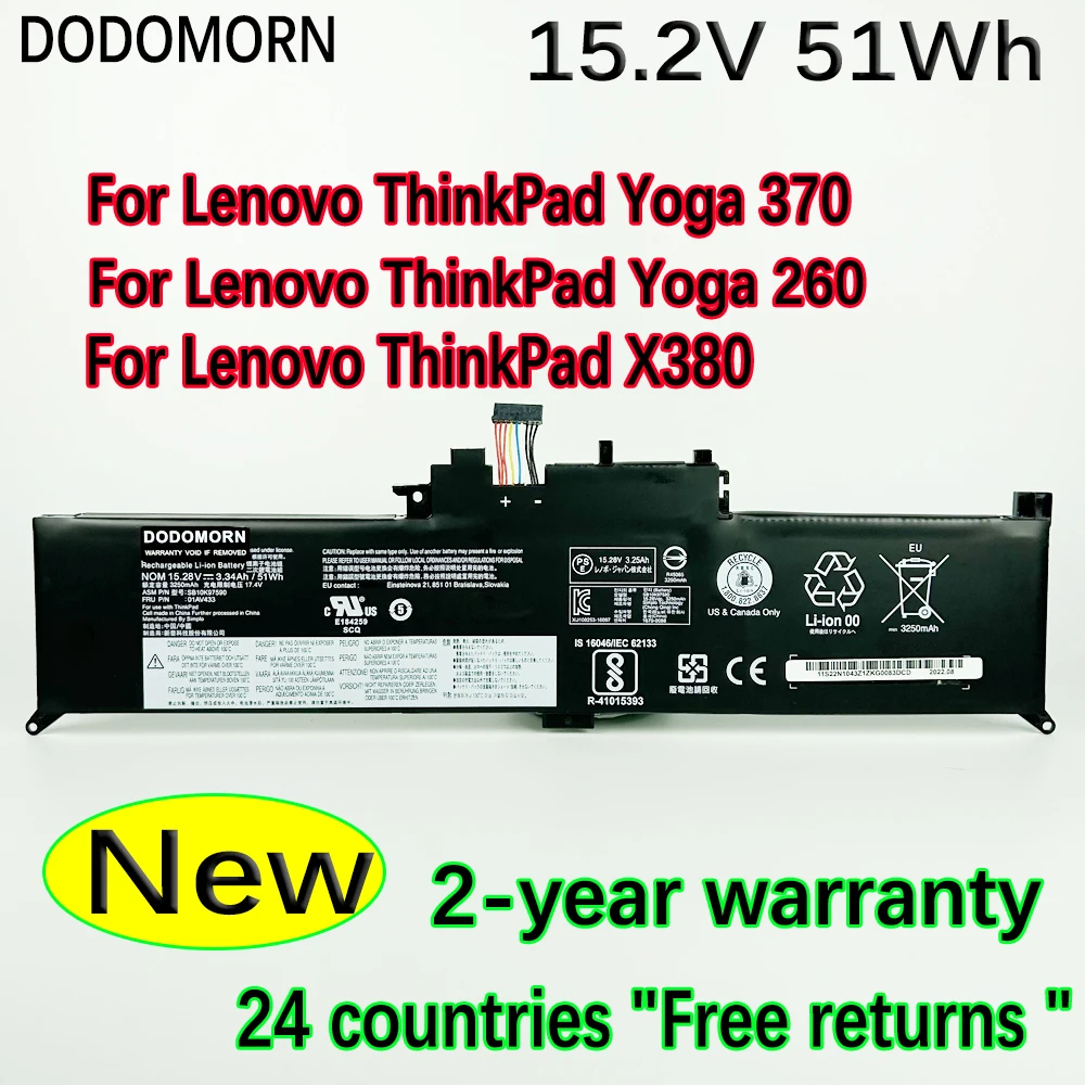 Bateria do Portátil para Lenovo Thinkpad Yoga 370 260 X380 Dodomorn 00hw027 Sb10f46465 00hw026 01av433 01av432 Sb10f6464 Sb10f97589z