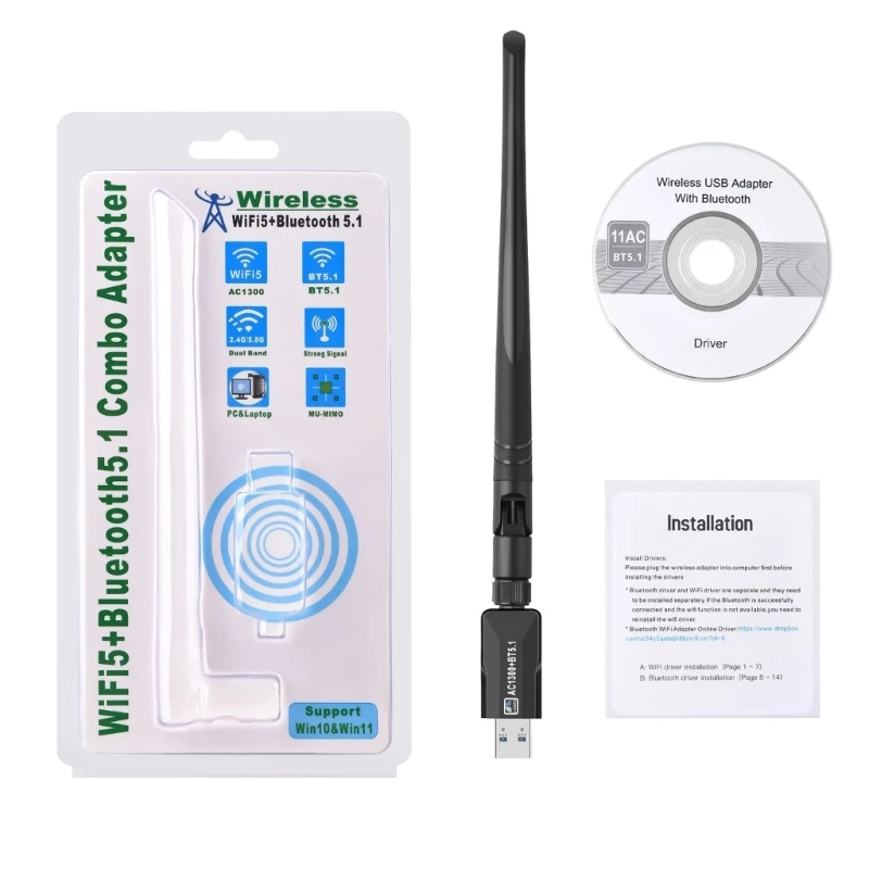 2 in 1 USB Wireless NetworkCard and BT5.1 WIFI Receiver Wireless Connection for Various Devices