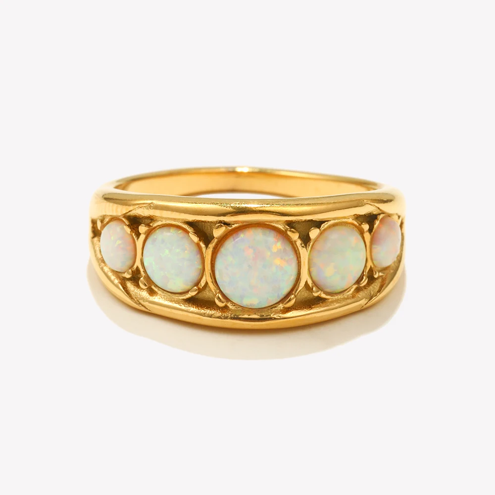 E.B.belle Nowy projekt Luksusowy okrągły pierścionek z opalowym kamieniem ze stali nierdzewnej PVD Platerowanie Biżuteria damska Akcesoria