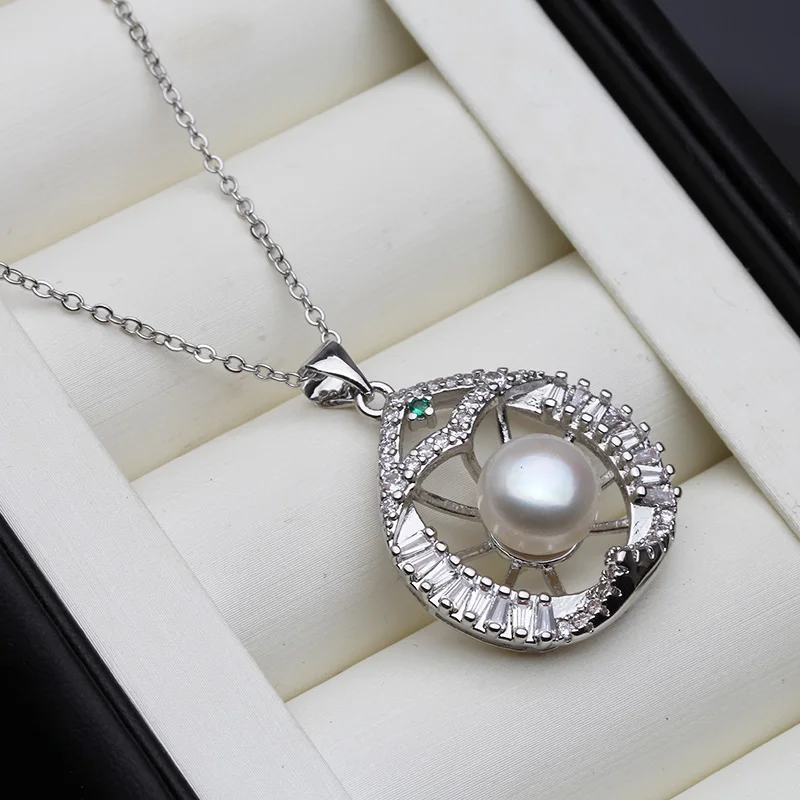 

Trendy Natural Freshwater Pearl Pendant Women,925 Silver Big Pearl Necklace Fine Jewelry White Black Drop Shipping