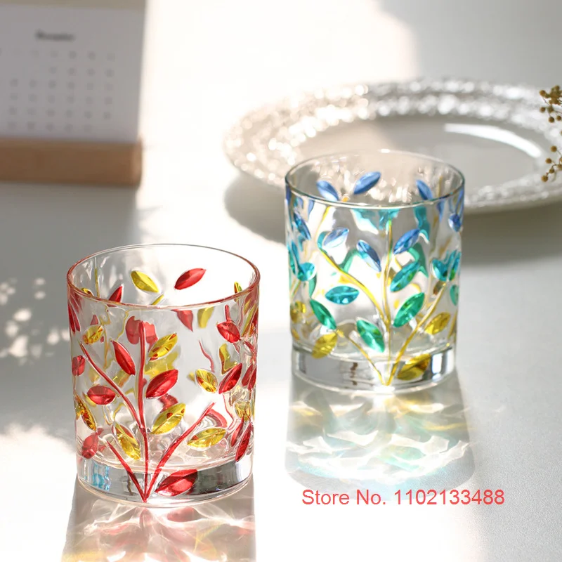 Italy Murano Design Colored Whiskey Glass Laurel Leaves National