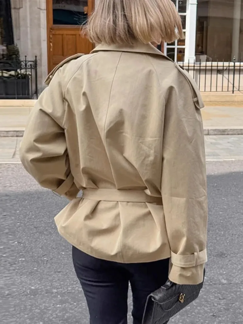 

Foreign Trade 2025 Autumn/Winter New Coat Women's High End Long Sleeve Collar Fashion Versatile Tie up Waist Warm Windbreaker