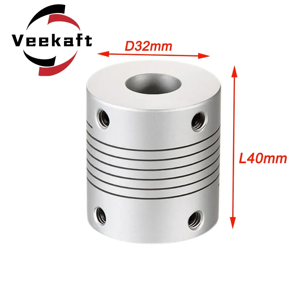 Veekaft Linear Elastic Coding Coupling D32L40 6/8/10/12/14/16mm Motor Stepper Motor Aluminum Alloy Coupling 3D Printer DIY Parts