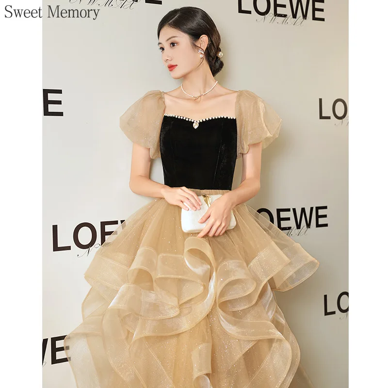 A148 Sweet Memory Champagne Evening Homecoming Robe Elegant Women Performance Stage Party Gown Floor Length Banquet Prom Dresses