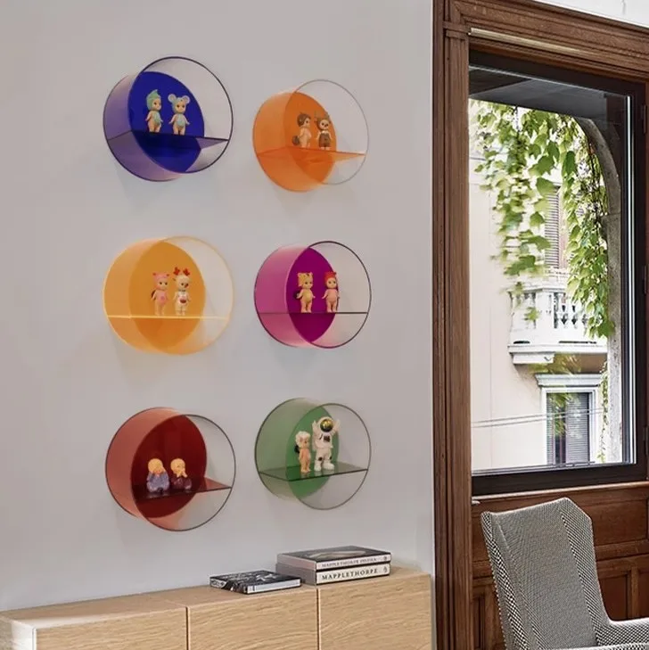 Acryl-Wandregal Figuren-Vitrine Blind-Box-Regal Ausstellungsschrank Runde Raumdekoration Innenausstattung Aufbewahrungsorganizer