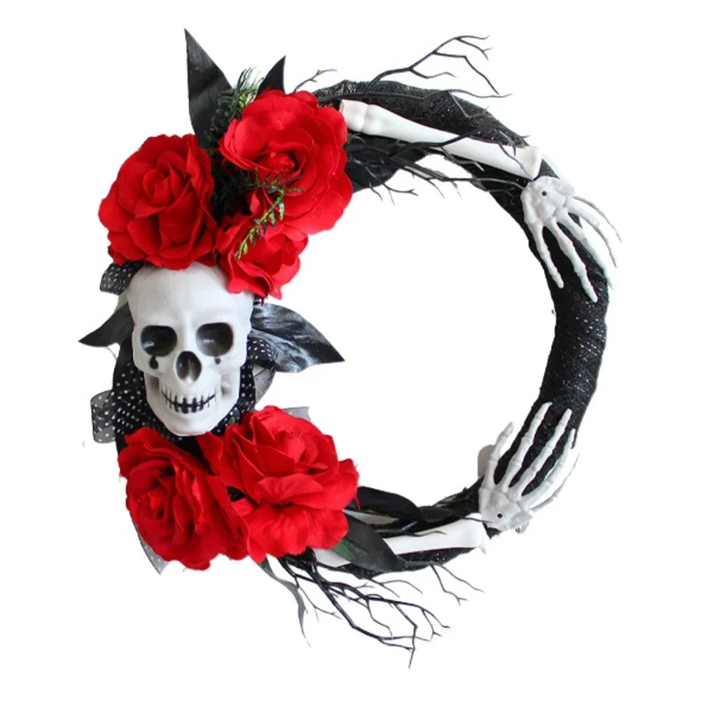 Floral Skeleton Wreath Halloween Decoration 40x40cm Sturdy Plastic Dried Branches Lightweight 193g Spooky Prop