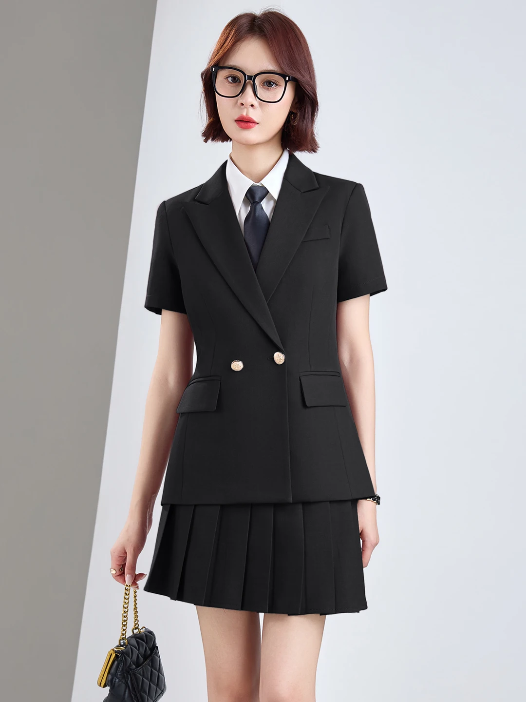 Small Size Women's Suit Set with Pleated Skirt Two-Piece Outfit for Job Interviews Professional Career Apparel Western Coat