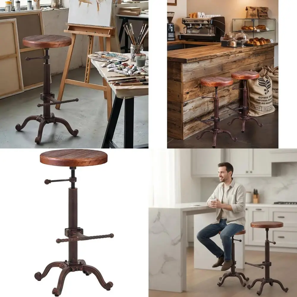 

Винтажный барный стул с поворотным механизмом и регулируемой высотой, медный оттенок, деревянный дизайн в стиле трактора для кухни