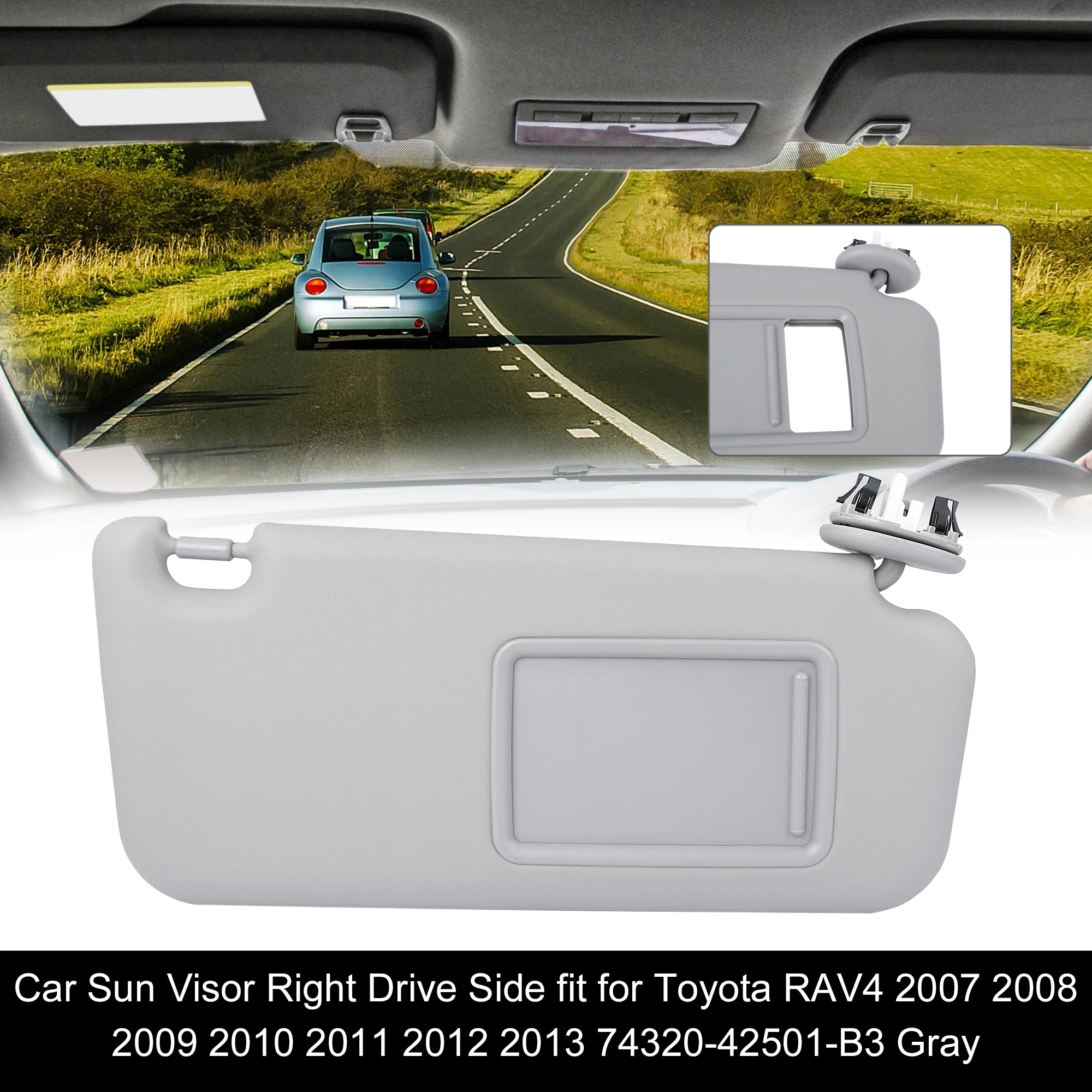 X Autohaux Car Sun Visor Right Passenger fit for Toyota RAV4 2006-2013 74320-42501-B3 Gray