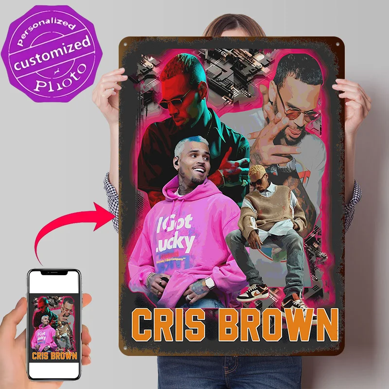 Chris Brown Collage Personalized 3D Textured Metal Poster Wall Art Vintage Tin Signs for Gaming Room Decoration Man Cave Decor