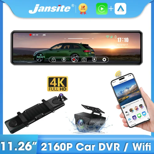 Jansite 11,26 ""4K cámara de salpicadero DVR para coche 2160P cámara frontal y trasera 1080P grabadora de Control remoto Wifi lente Dual tipo C Sony IMX307