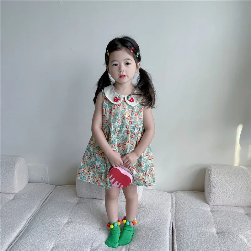 Girl Dress 2024 Summer New Korean Style Children Clothing Girls Cute Three-dimensional Doll Collar Sundress Sleeveless Dress