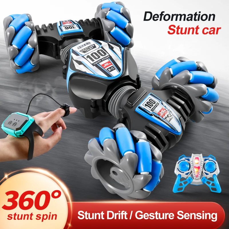 Watch Gesture RC Drift Car 4WD 2.4G - Double-Sided Driving 360° Rotation, LED Lights Dual Control Gift for Kids Boys Girls Teens