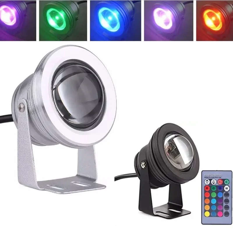 DC 12V 10W RGB Color Underwater Lights Outdoor Fish Tank lighting Lamp IP68 + 24key Remote Control For Piscina Swimming Pools