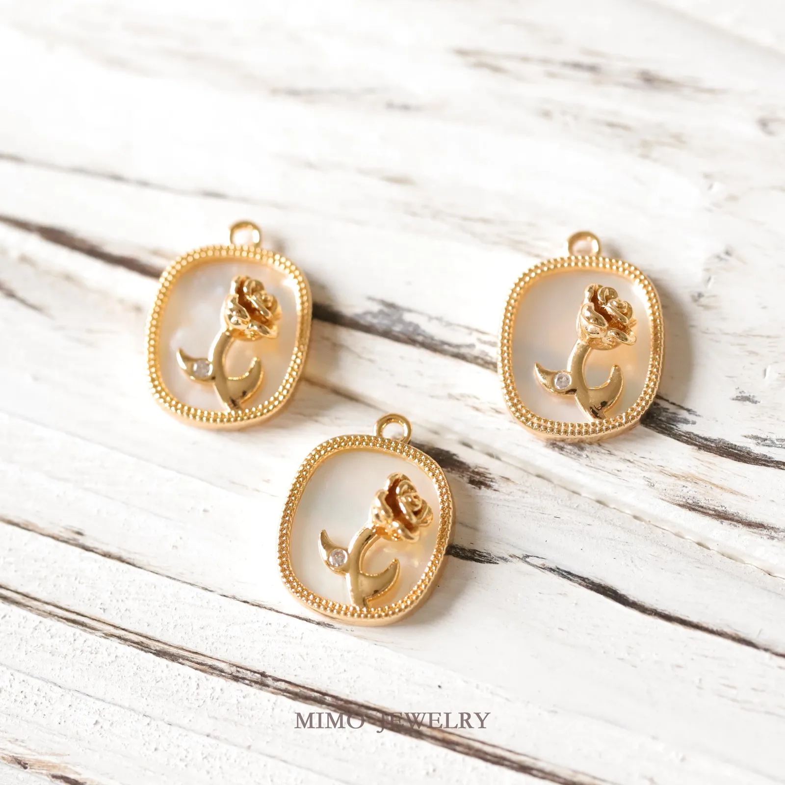 Elegant Versatile Square White Mother of Pearl Rose Charms Pendant Supplies DIY Hand Brass Gold Plated Accessories 13.8x17.8mm