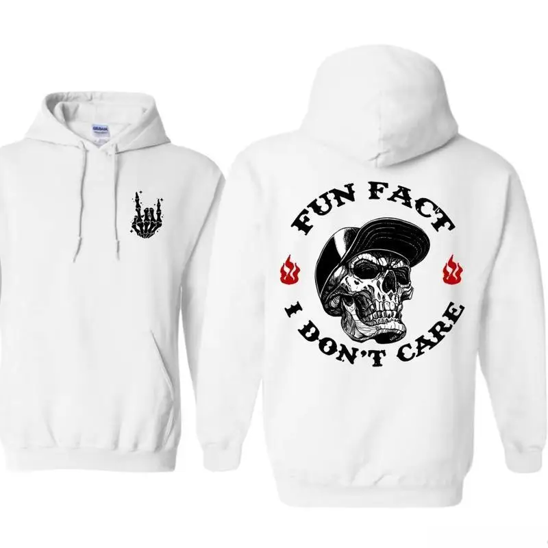 

Streetwear Hoodie Gothic Skull Print Men Women Oversized Sweatshirt with Funny Slogan 'Fun Fact I Don't Care' Hip Hop Clothes