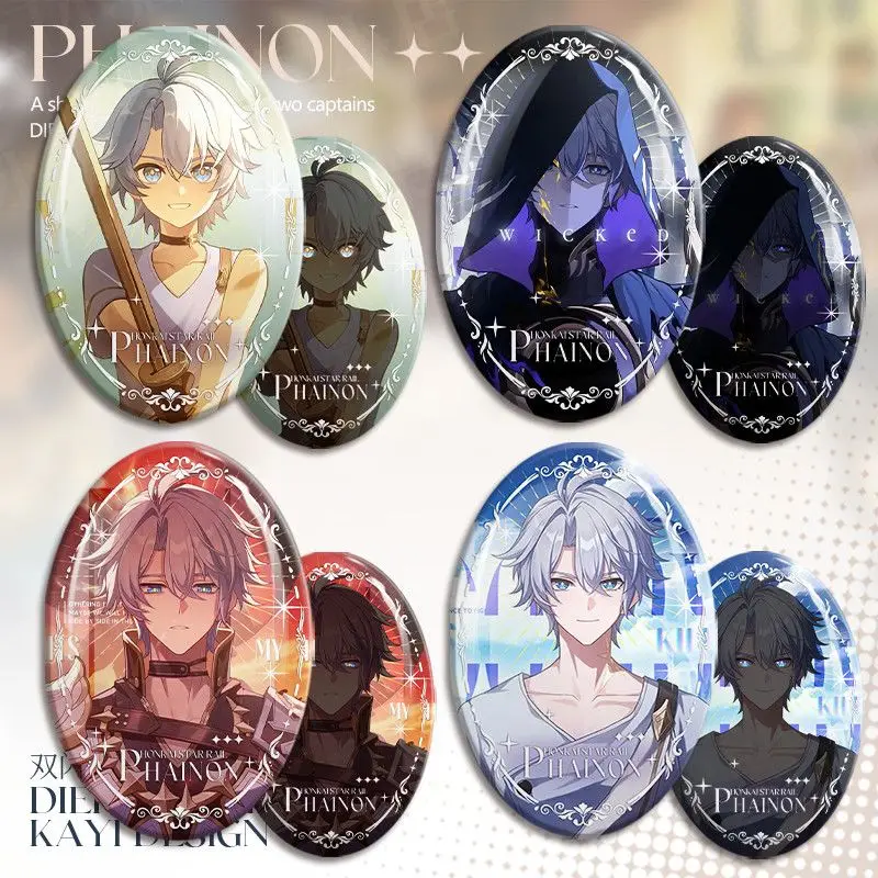 Honkai: Star Rail Oval Tin Badge Keychain Phainon Khaslana Reflective Backing Lapel Pin Fandom Anime Convention Outfit Decor Toy