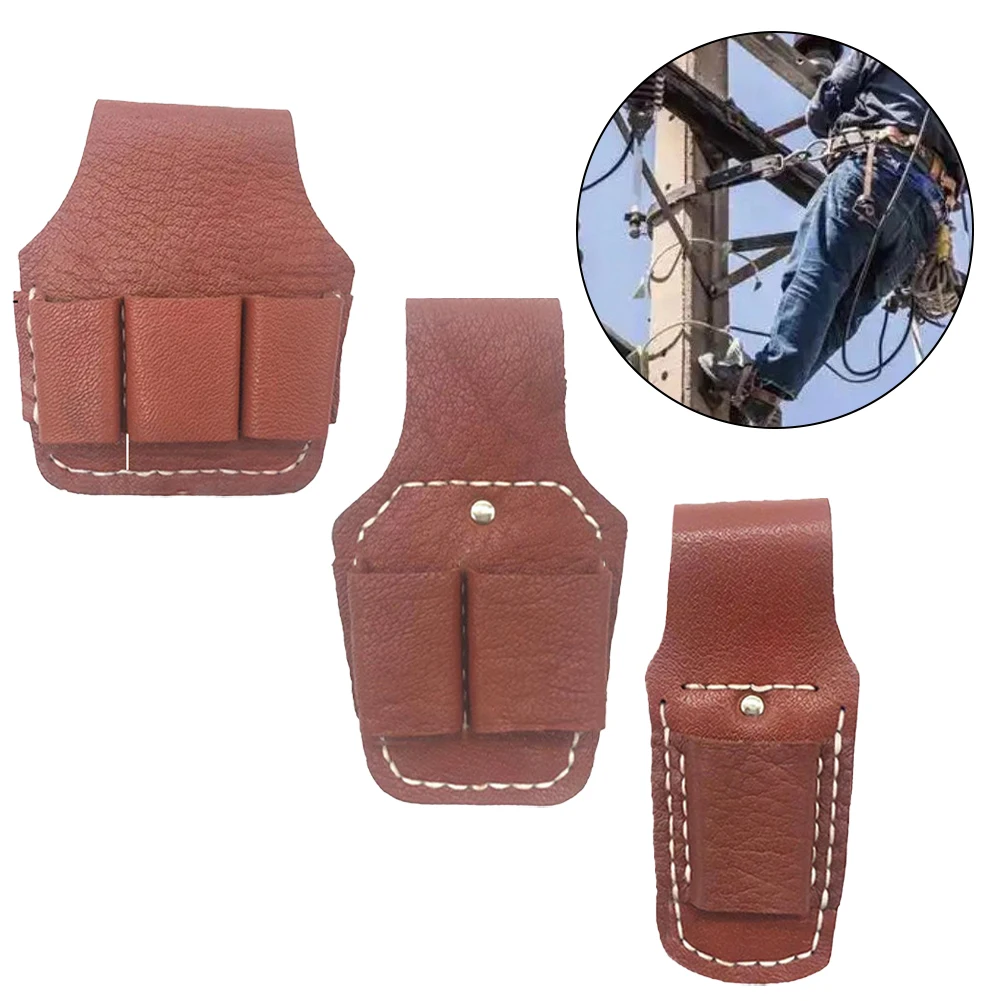 Brown Leather Electrician Tool Pouch Organizer Bag For Storing Pliers Sheath Welding Belt Holder Portable Storage Case 3pcs