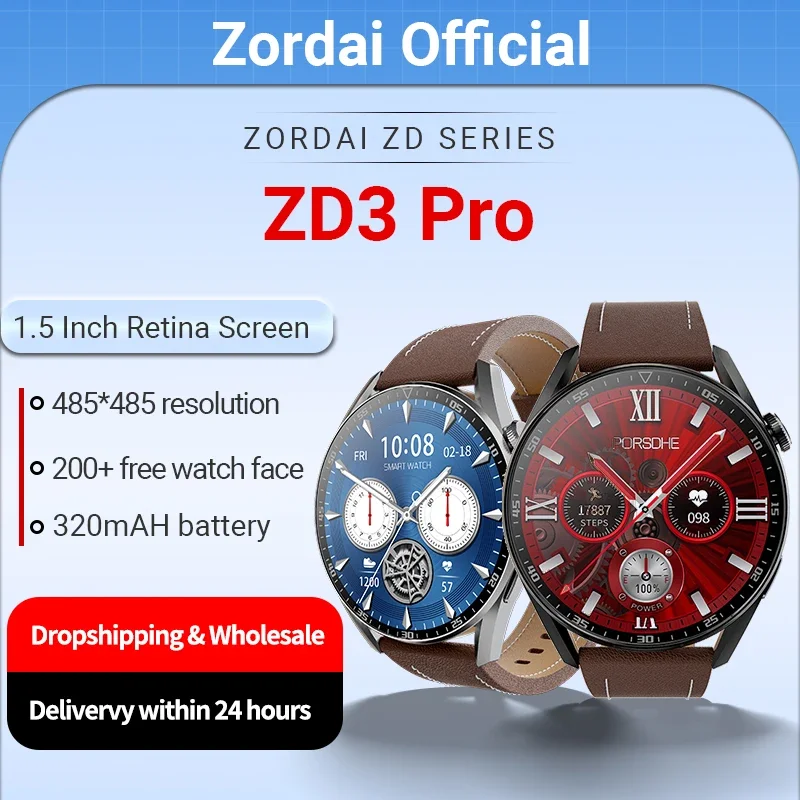 Zordai ZD3 PRO SmartWatch For Men 1.5-inch Full Round Screen GPS NFC ECG AI Voice Assistant BT Call IP68 Waterproof Smart Watch