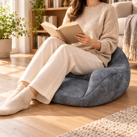 Large Floor Sitting Cushion with Memory Foam Thick Floor Seat for Reading Relaxing Living Room Bedroom Gray 58x58x20cm