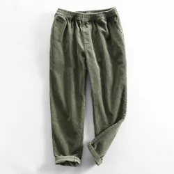 Pantalones de pana de talla grande para hombre, calzas cálidas y gruesas de estilo Vintage, de cintura elástica, de Color sólido, informales, versátiles, 100% algodón, 5XL, 6XL