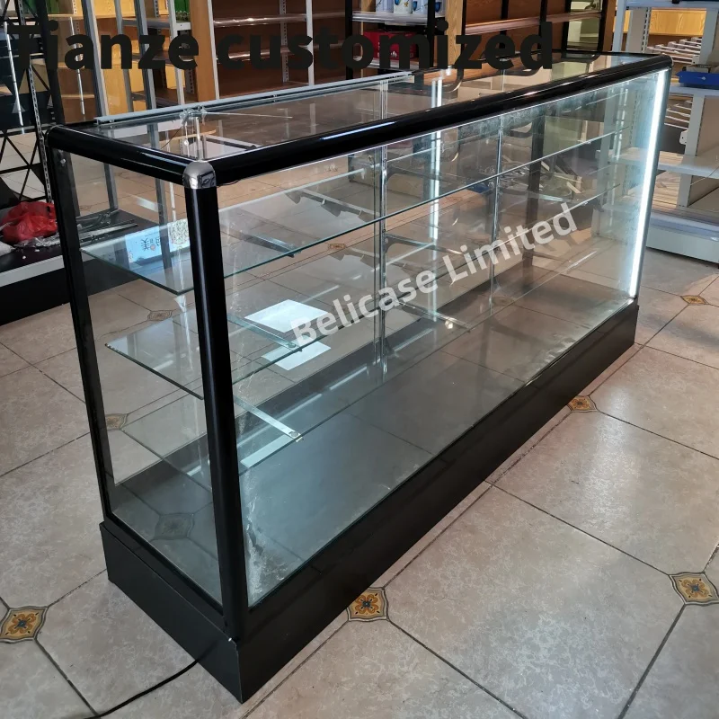 Customized-custom size aluminum glass display showcase with led lights lockable display cabinet & counter showcase