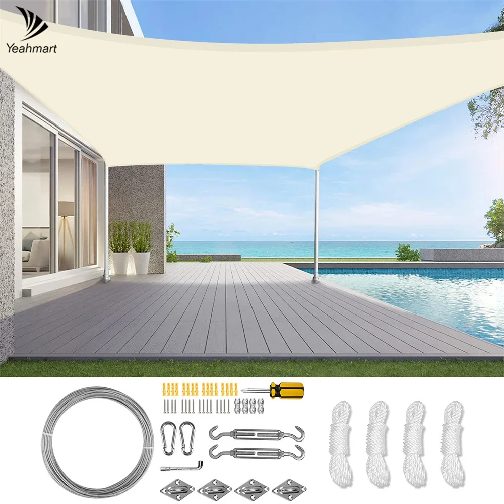 Waterproof Rectangle Square Shade Sail with Hardware Kit 98%UV Block Canopy Awning for Outdoor Patio Garden Sun Shelter Big Tent