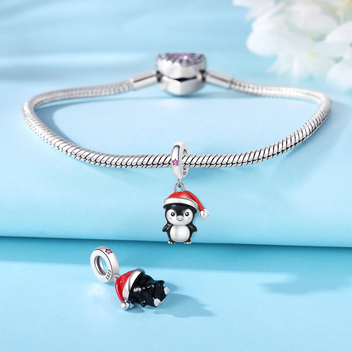 925 Sterling Silver Cute Christmas Penguin Pendant Bracelet Charms Fit Bangle For Women Jewelry Party Beads Gifts DIY Accessory