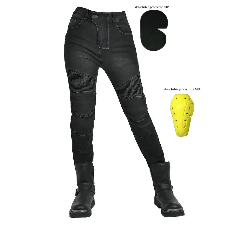 

Female Knight Retro Stretch Motorcycle Jeans 2 Colors Moto Outdoor Cycling Protective Pants Motocross Travel Equipment