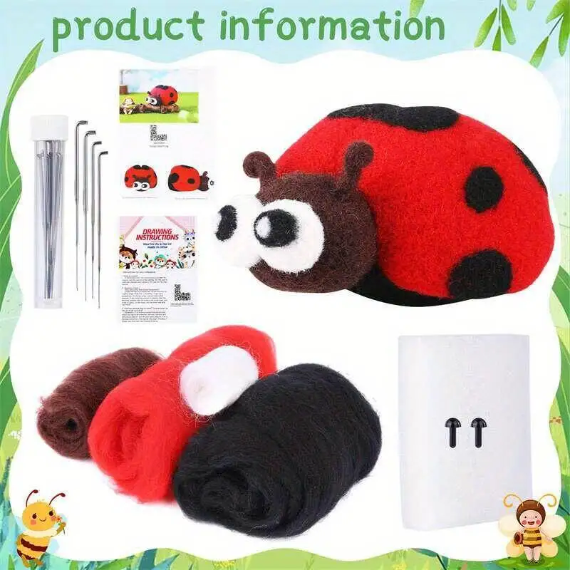 

Шерстяная фетровая кукла, божья коровка, животные, DIY упаковка, материал, художественные ремесла, рукоделие, подходит для взрослых, начинающих, украшение для рабочего стола, подарок