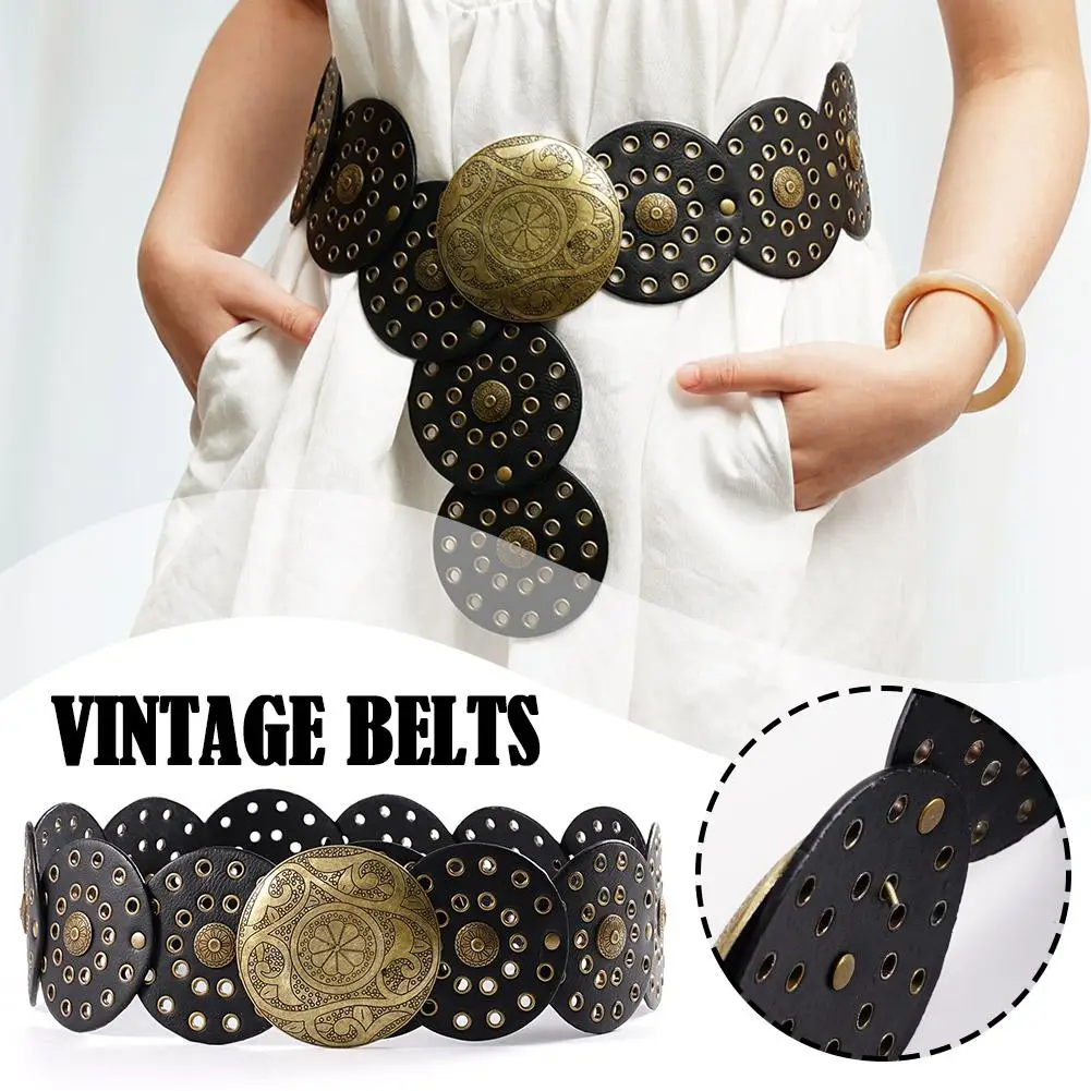 Hollow Western Style Exaggerated Cowboy Wide Disc Belt Personalized Vintage Soft Metal Accessories Womens Belt Belt S0K3