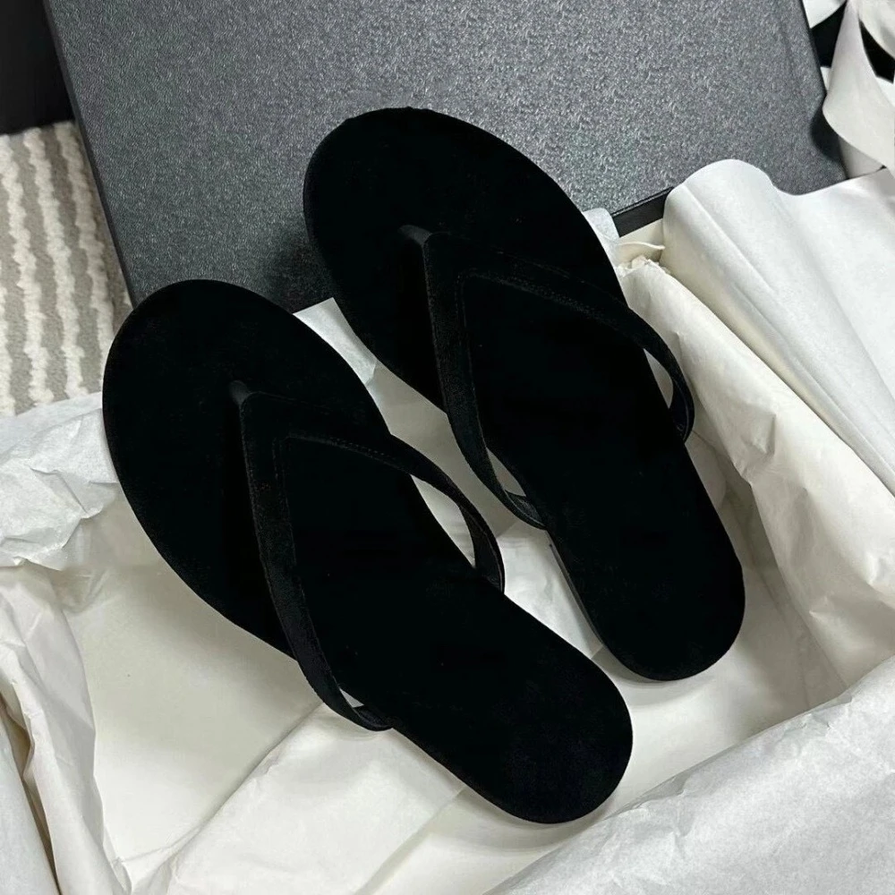 

2026 Summer New Women's Velvet Rhinestone Flip Flops Casual Flat Thong Sandals French Fairy Style Outdoor Beach Slippers