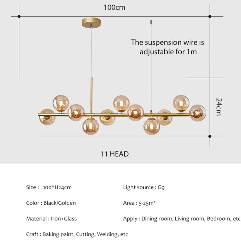 SANDYHA – plafonnier suspendu composé de boules de verre, design nordique moderne, luminaire décoratif d\'intérieur, idéal pour un salon, une salle à