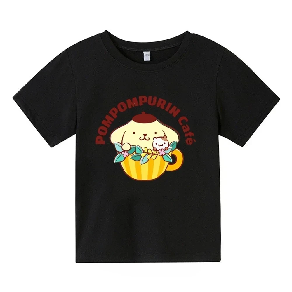 Family Pompompurin T-shirt Summer New Cinnamon T-shirt for women Kids Girls and Boys Casual Short Sleeved Sanrio Cartoon T-shirt