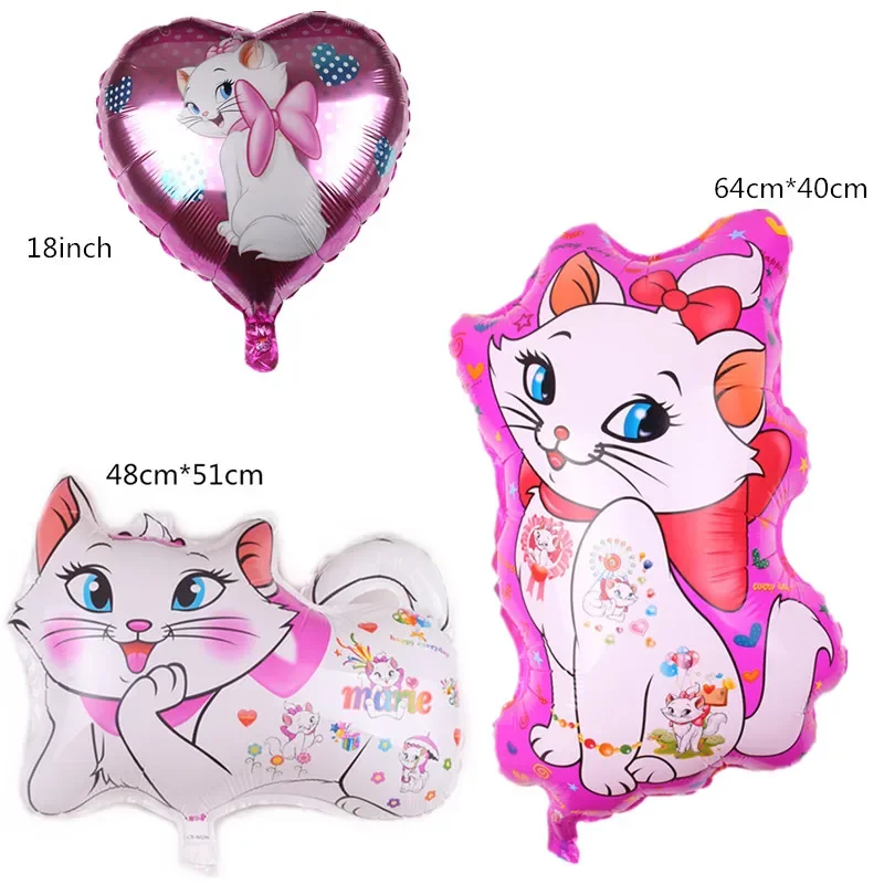 Marie Cat Theme Balloon Tableware Paper Cup Plate Banner Pink Cat Girls Birthday Party Wedding Baby Shower Decorations Supplies