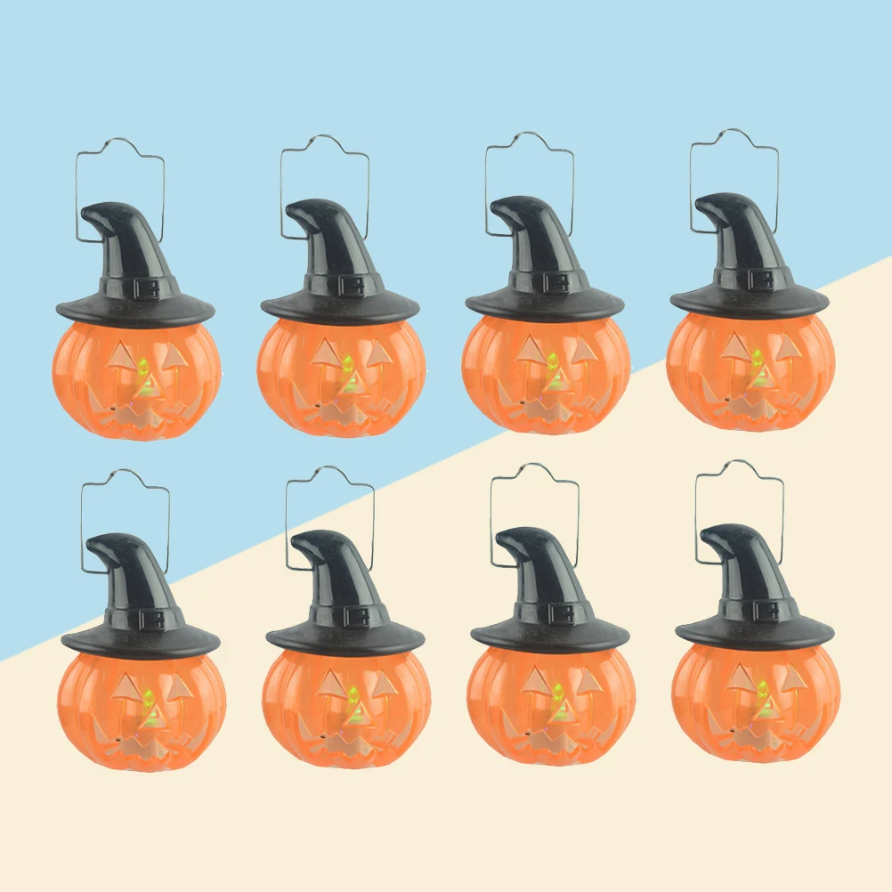 

8pcs Glowing Pumpkin Lantern Toys LED Lights Halloween Decorations Portable Pumpkin Lights Reusable Plastic Container DIY
