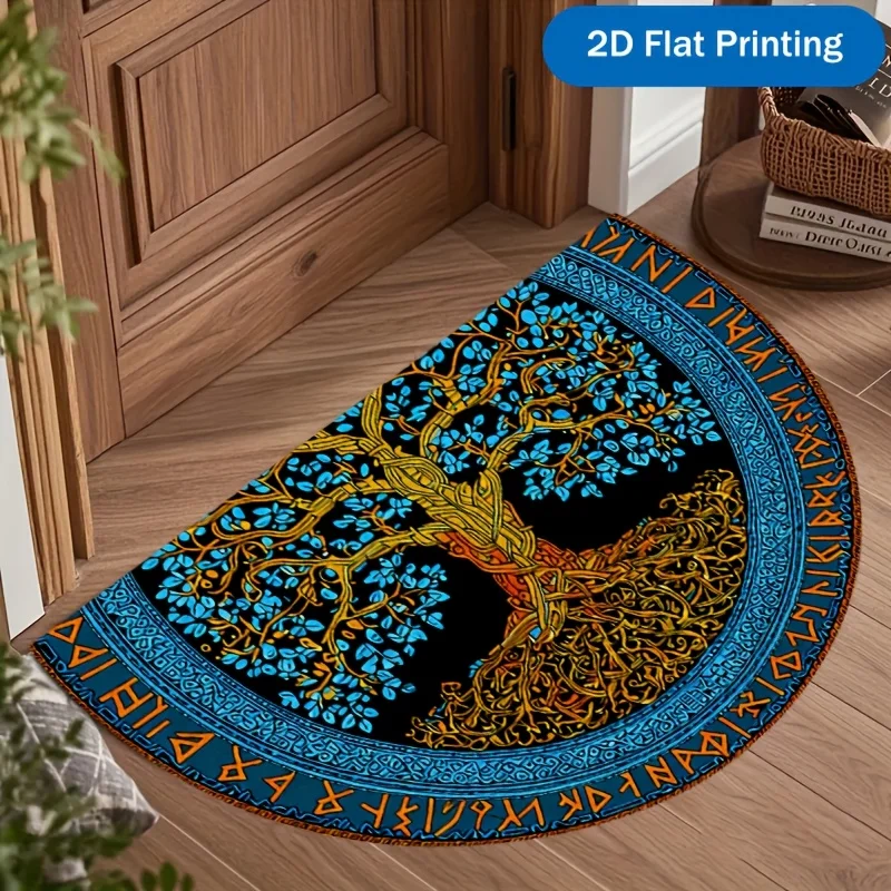 Mediterranean Lemon Ornate Tile Printed Semicircular Doormat Entry Decorative Rug Anti Slip Floor Mat For Front Door Entryway