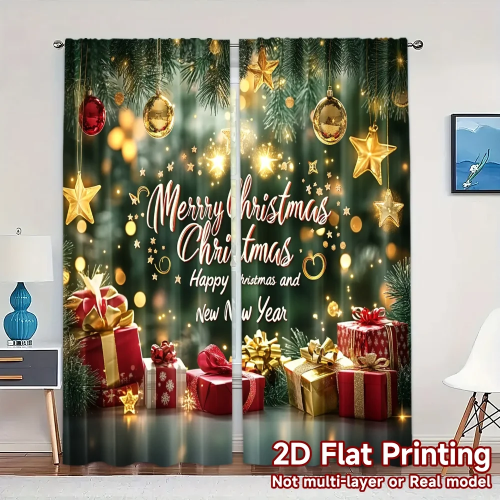 

2pcs,Curtains Christmas tree gifts Chic Creative Curtains Polyester Easy Install Curtains Art Deco Festive Suitable for Bedroom,