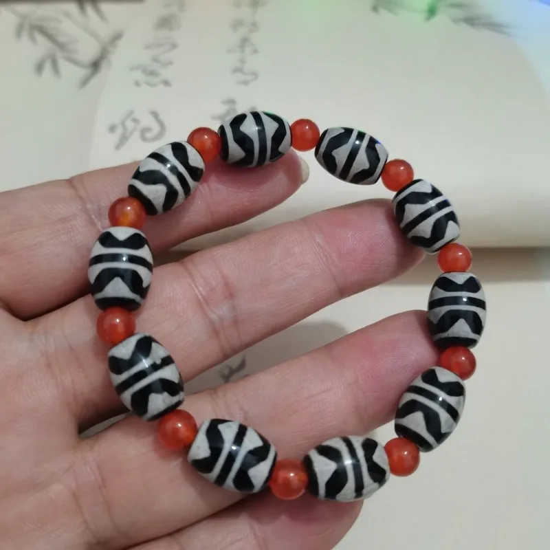 Retro Three-eyed Treasure Bottle, Black and White Tiger Tooth Dzi Beads, Men's and Women's Agate Bracelet, Multi-treasure