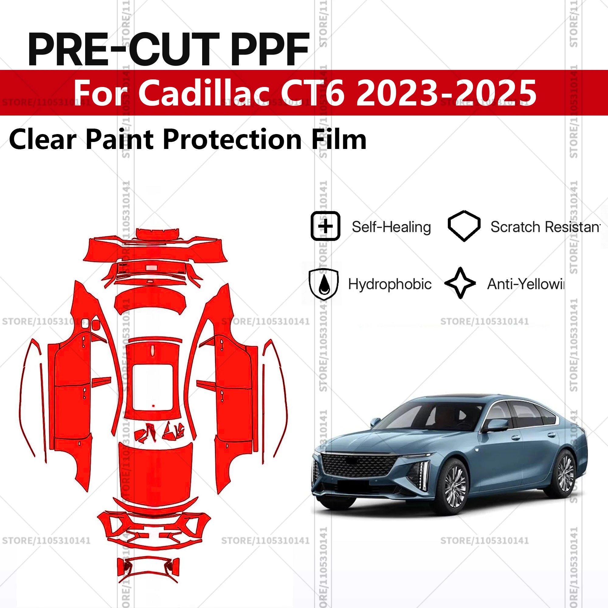 

For Cadillac CT6 2023-2025 Pre-Cut Paint Protection Film PPF Transparent Car Film Professional Automotive PPF Full Vehicle