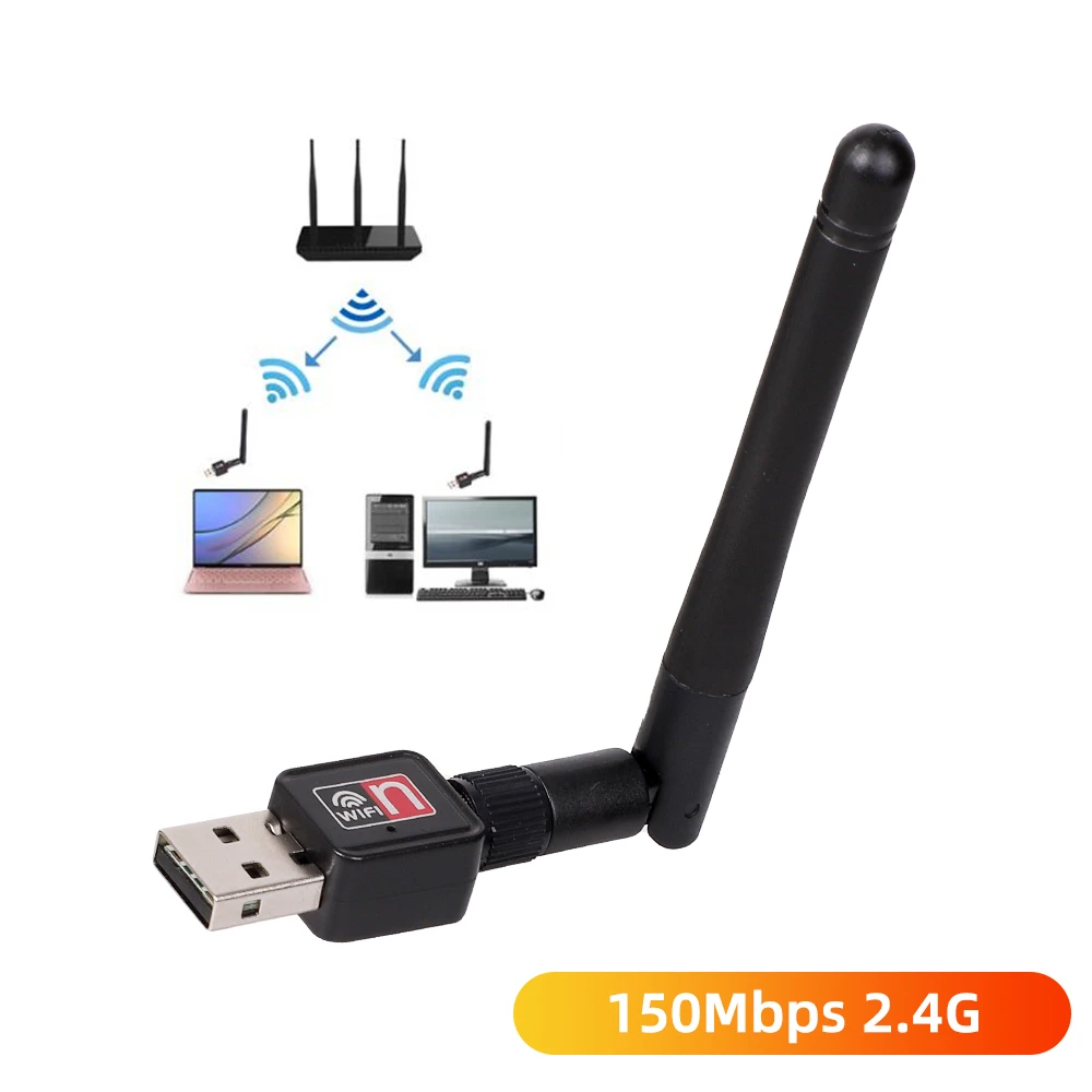 Network Card Mini USB WiFi Adapter Card 150Mbps 2dBi WiFi adapter PC WiFi Antenna WiFi Dongle 2.4G USB Ethernet WiFi Receiver