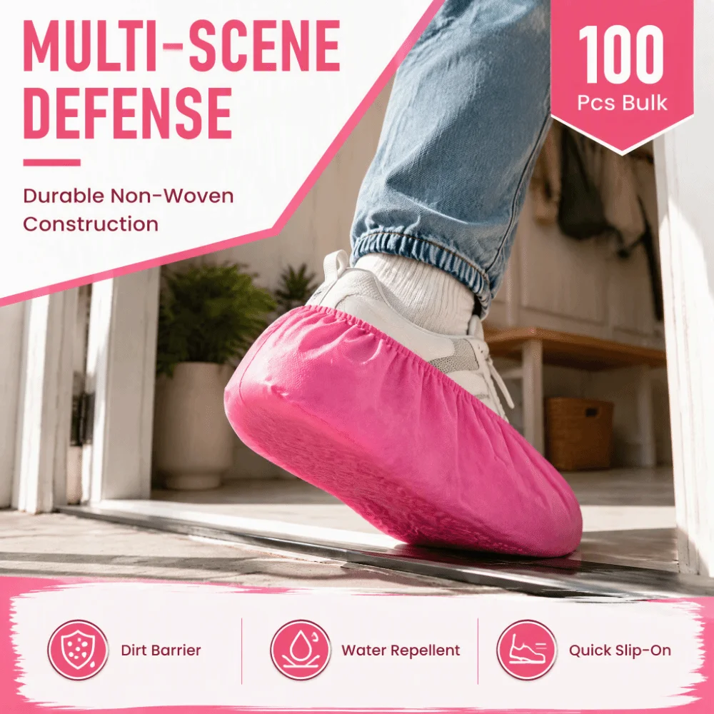 100pcs Durable Pink Non-Woven Overshoes Nonwoven Fabric 40*15cm Anti-Slip Shoe Protectors Breathable Boot Covers Carpet Floor
