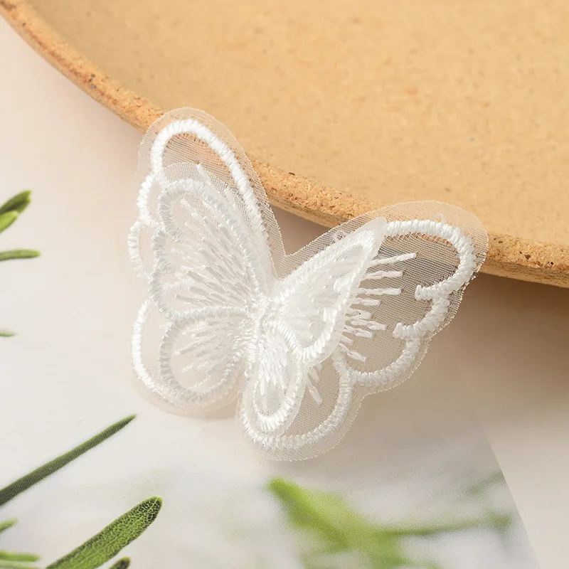 Parche de mariposa de Organza de doble capa, 20 unids/lote, DIY, tela de tul, tocado de mariposa, pegatina, accesorios