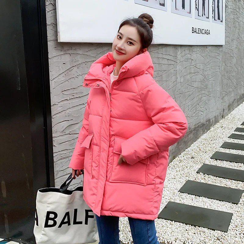 Middle-Length Winter Jacket 2024 New Korean Down Cotton Coat Women\'s Casual Loose Puffer Parkas Female Warm Hooded Outwear Coats