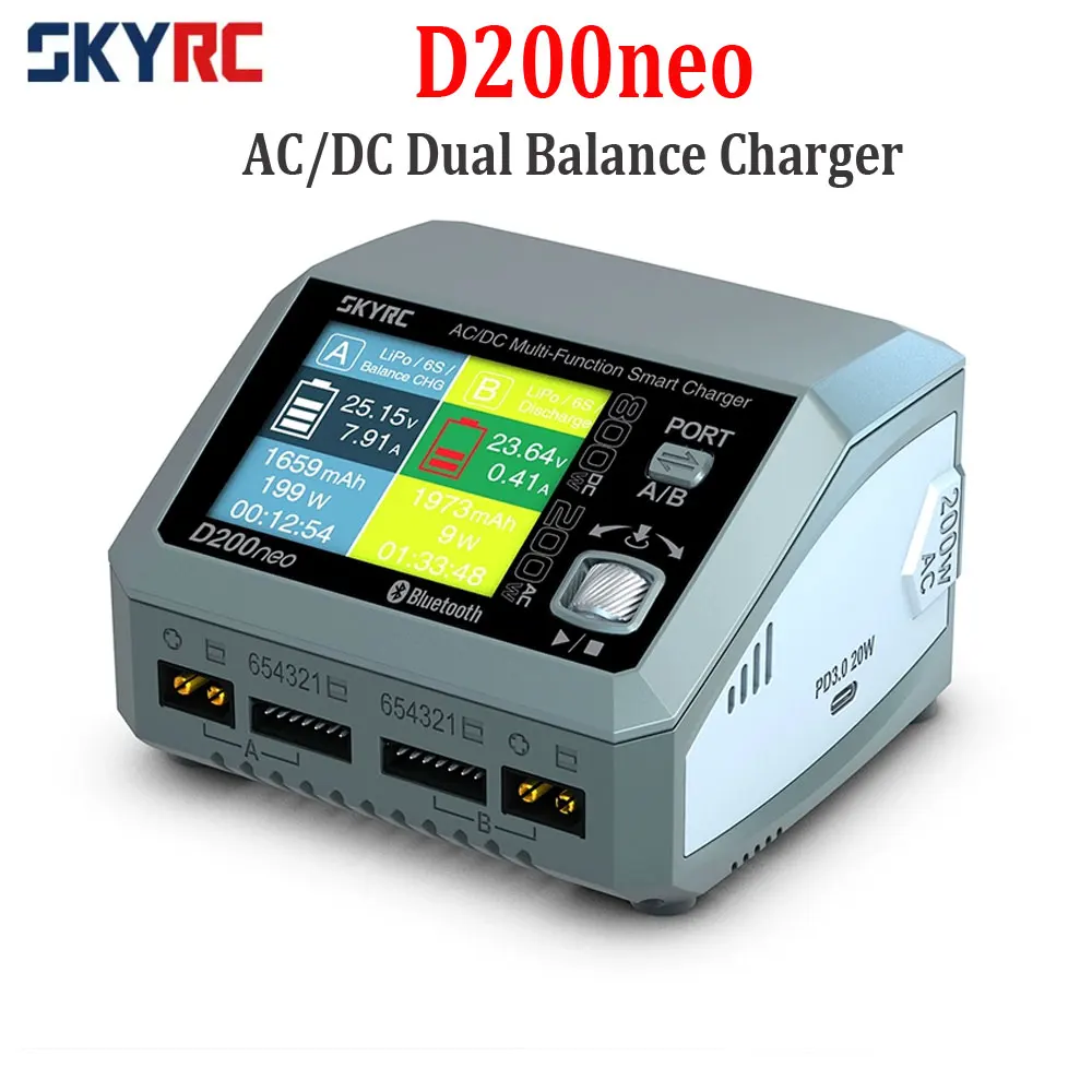 SKYRC D200neo Charger AC 200W DC 800W 1-6S Lipo Battery Balance Charger Discharger Multi-Function Smart Charger