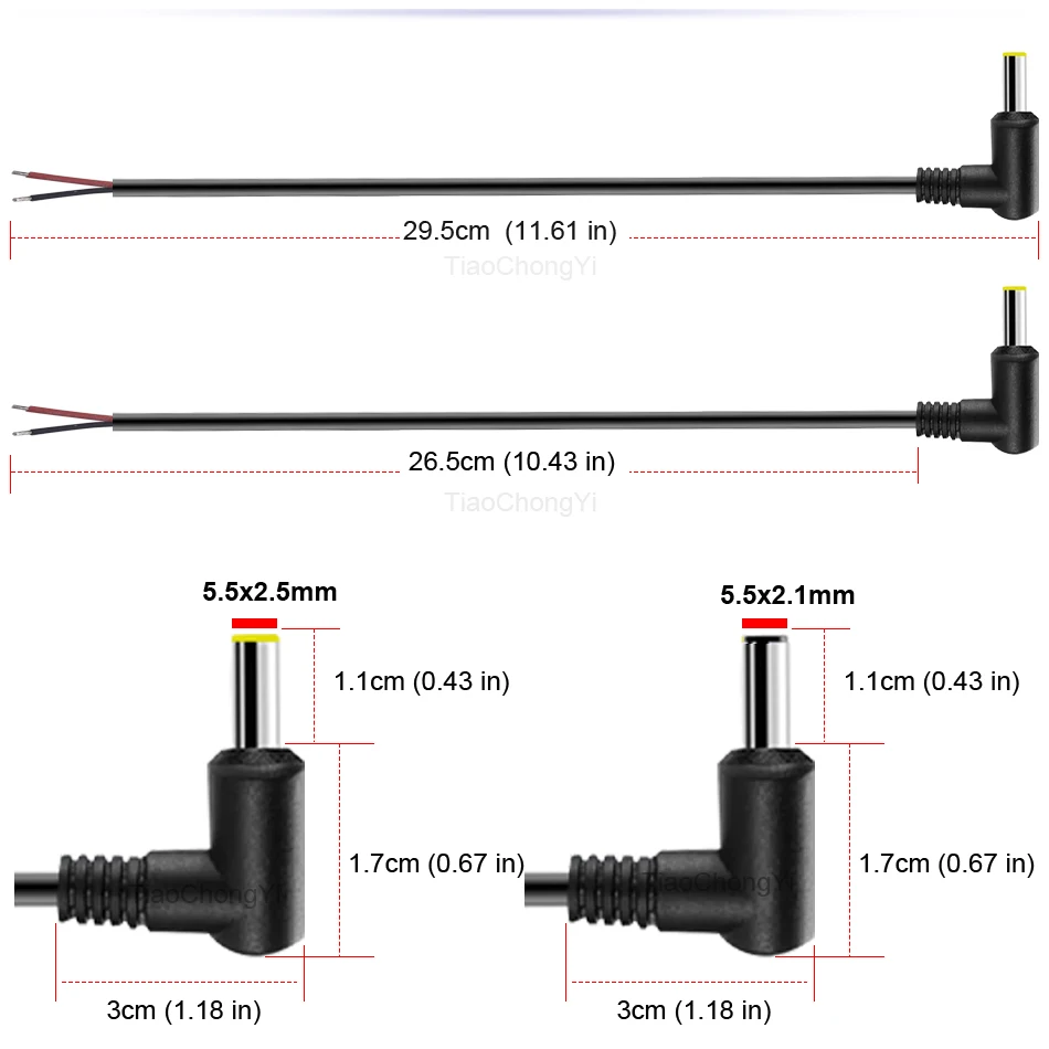 Разъем питания постоянного тока 18AWG 5,5 х 2,1 мм/2,5 мм, штекерный кабель 5,5 2,1/2,5 мм, прямоугольный кабель питания под углом 90 градусов, 29 см